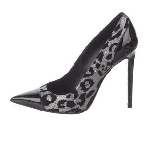 Balmain Patent Leather Black Silver Animal Print Heels Sz.38.5